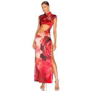 NEW Size L Kim Shui Cut Out Qi Pao Dress in Red Rose REVOLVE MSRP $425